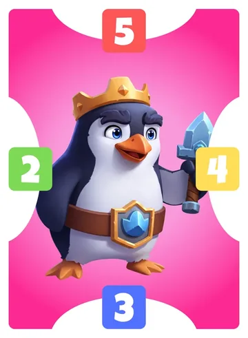 Pengu: north 5, east 4, south 3, west 2, pink frame