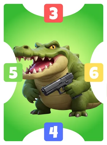 Glockodile: north 3, east 6, south 4, west 5, green frame