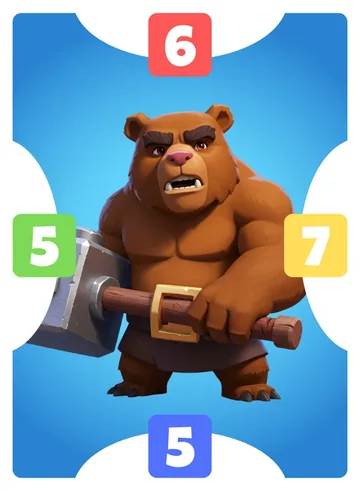 Teddy: north 6, east 7, south 5, west 5, blue frame
