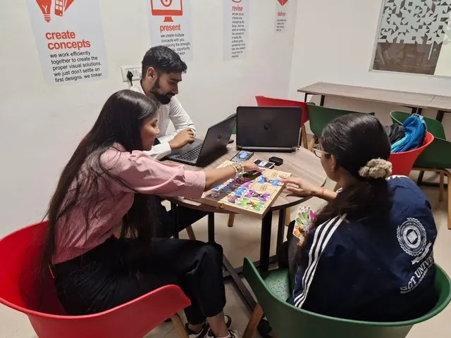 Students playing at a campus playtest