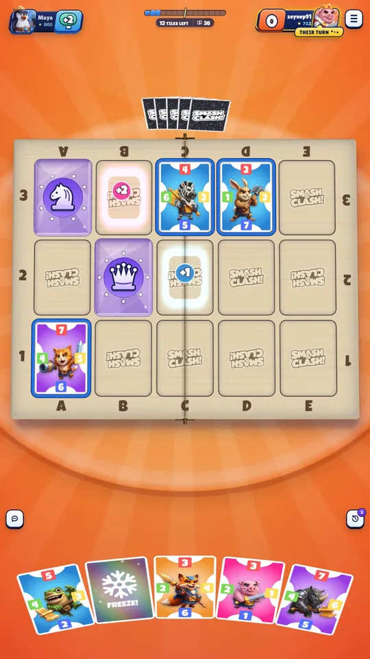 The board on a phone, with a knight tile and a queen tile in play.